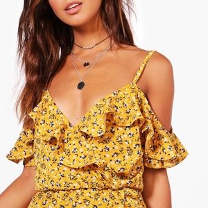 Floral Cold Shoulder Mini Wrap Dress